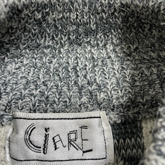 VTG‎ 80s Alpine Grey White 3D Knit Jacquard Mock Neck Sweater L - Picture 4 of 5